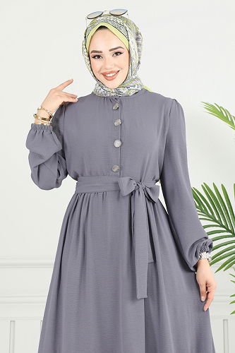 moda selvim Dress 435DVL817 Anthracite - Thumbnail