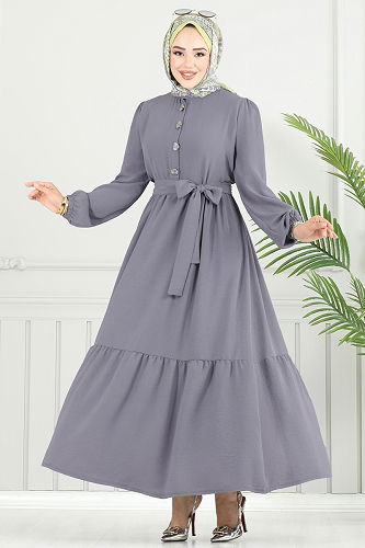 moda selvim الفستان رمادي غامق 435DVL817 - Thumbnail