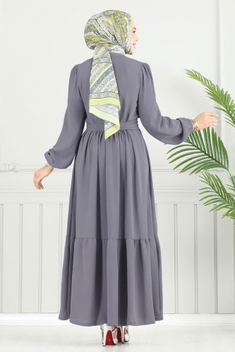 moda selvim الفستان رمادي غامق 435DVL817 - Thumbnail