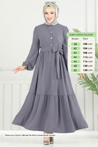 moda selvim الفستان رمادي غامق 435DVL817 - Thumbnail