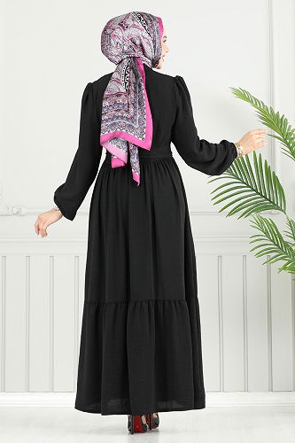 moda selvim الفستان أسود 435DVL817 - Thumbnail