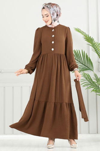 moda selvim الفستان بني 435DVL817 - Thumbnail