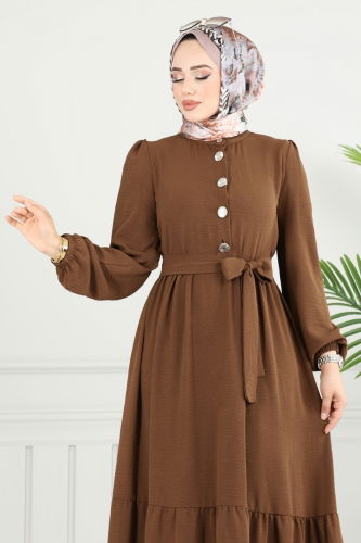 moda selvim الفستان بني 435DVL817 - Thumbnail