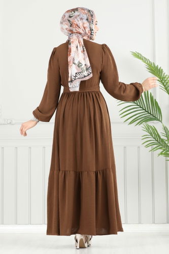 moda selvim الفستان بني 435DVL817 - Thumbnail