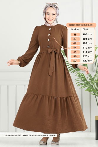 moda selvim الفستان بني 435DVL817 - Thumbnail