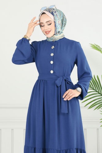 moda selvim Dress 435DVL817 Indigo - Thumbnail