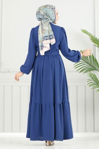 moda selvim Dress 435DVL817 Indigo - Thumbnail