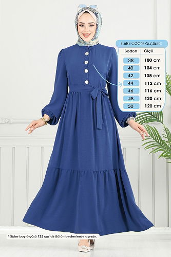 moda selvim Dress 435DVL817 Indigo - Thumbnail