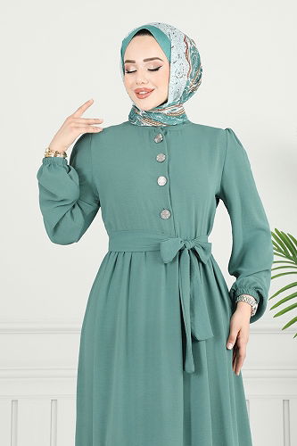 moda selvim الفستان أخضر باهت 435DVL817 - Thumbnail