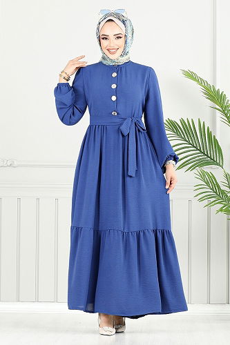 moda selvim Dress 436DVL897-M Indigo - Thumbnail