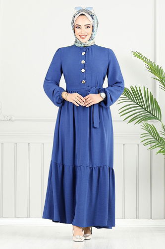 moda selvim Dress 436DVL897-M Indigo - Thumbnail