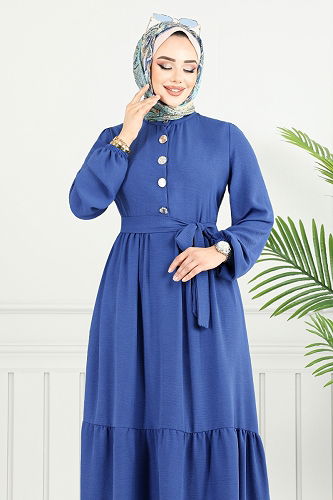 moda selvim Dress 436DVL897-M Indigo - Thumbnail