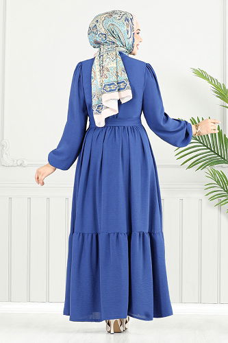moda selvim Dress 436DVL897-M Indigo - Thumbnail