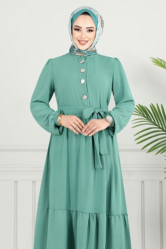 moda selvim الفستان أخضر باهت 436DVL897-M - Thumbnail