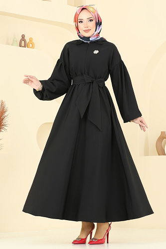 moda selvim الفستان أسود 4407CR1136 - Thumbnail