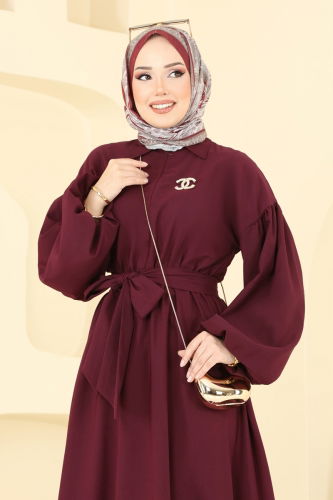moda selvim الفستان خمري 4407CR1136 - Thumbnail
