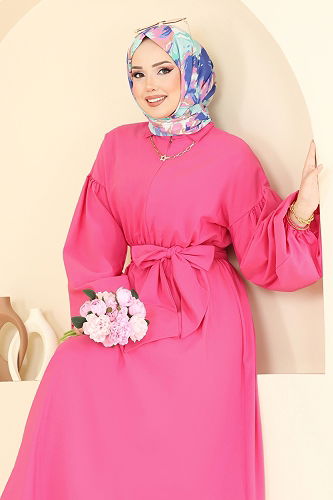 moda selvim Dress 4407CR1136 Fuchsia - Thumbnail