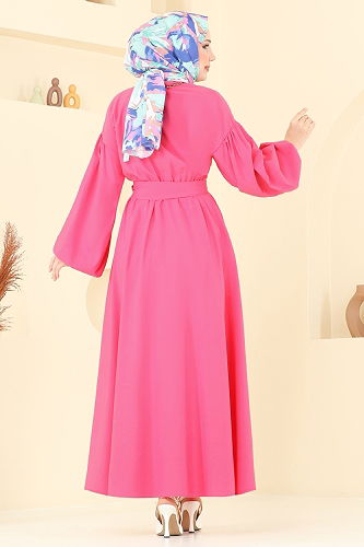 moda selvim Dress 4407CR1136 Fuchsia - Thumbnail
