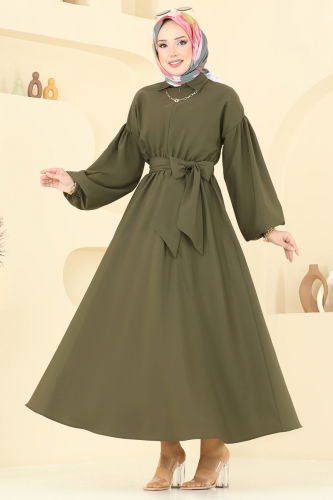 moda selvim الفستان اخضر عفني 4407CR1136 - Thumbnail