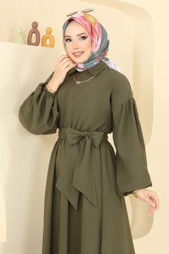 moda selvim الفستان اخضر عفني 4407CR1136 - Thumbnail