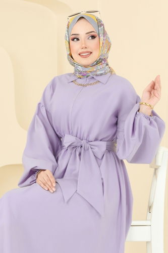 moda selvim Dress 4407CR1136 Lilac - Thumbnail