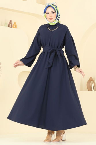 moda selvim Dress 4407CR1136 Navy Blue - Thumbnail
