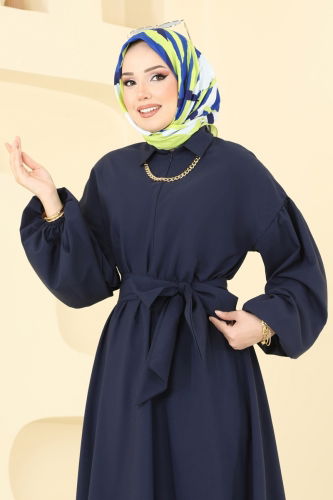 moda selvim Dress 4407CR1136 Navy Blue - Thumbnail