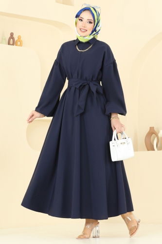 moda selvim Dress 4407CR1136 Navy Blue - Thumbnail