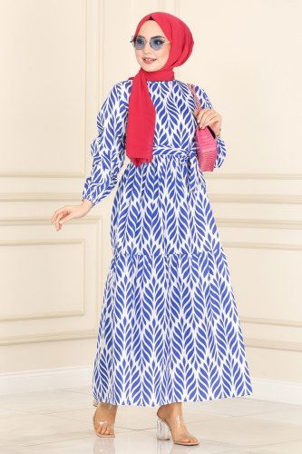 moda selvim 440BRZ597 ازرق فستان - Thumbnail
