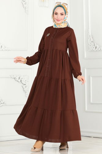 moda selvim Dress 440MP806 Brown - Thumbnail