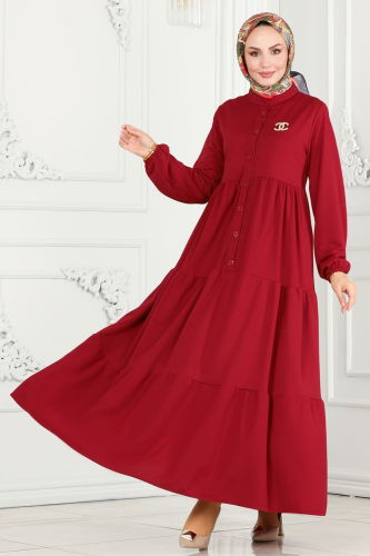 moda selvim Dress 440MP806 Burgundy - Thumbnail