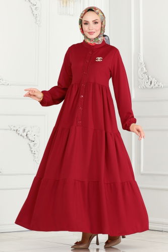 moda selvim Dress 440MP806 Burgundy - Thumbnail