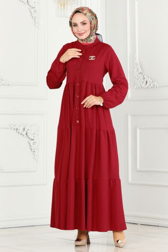 moda selvim Dress 440MP806 Burgundy - Thumbnail