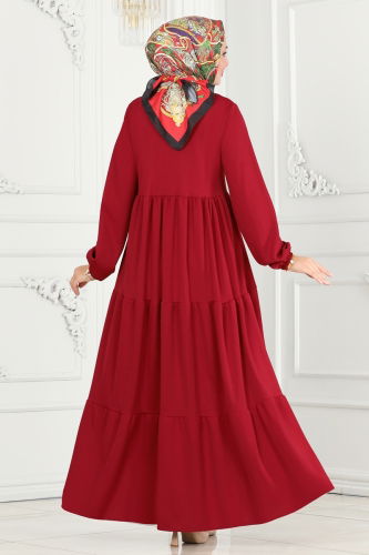 moda selvim Dress 440MP806 Burgundy - Thumbnail