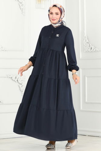 moda selvim Dress 440MP806 Navy Blue - Thumbnail