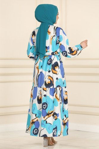 moda selvim Dress 441BRZ597 Blue - Thumbnail