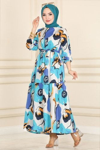 moda selvim Dress 441BRZ597 Blue - Thumbnail
