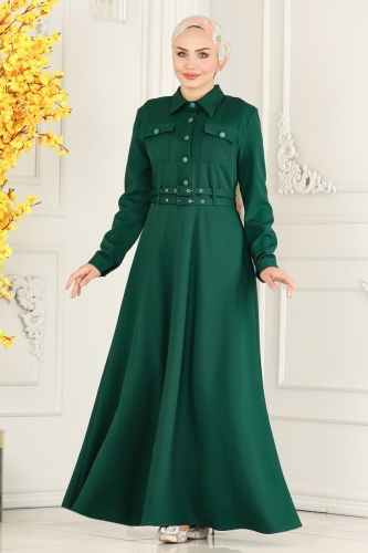 moda selvim Dress 4425AL357 Emerald - Thumbnail