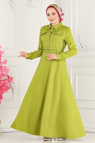 moda selvim Dress 4425AL357 Oil Green - Thumbnail