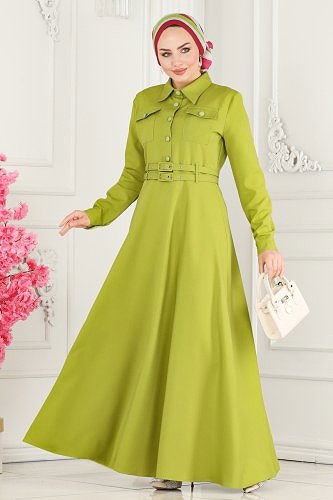 moda selvim Dress 4425AL357 Oil Green - Thumbnail