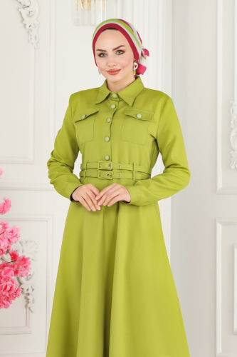 moda selvim Dress 4425AL357 Oil Green - Thumbnail