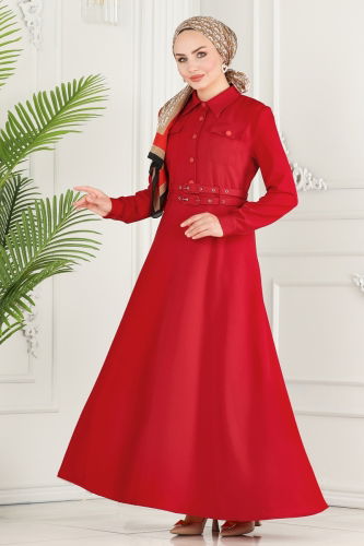 moda selvim Dress 4425AL357 Red - Thumbnail