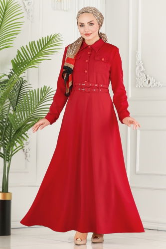 moda selvim Dress 4425AL357 Red - Thumbnail