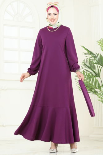 moda selvim Dress 444DVL817 Damson - Thumbnail