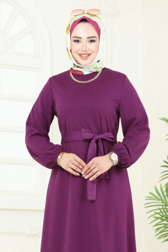 moda selvim Dress 444DVL817 Damson - Thumbnail