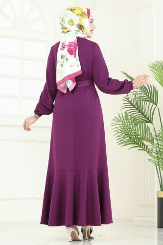 moda selvim Dress 444DVL817 Damson - Thumbnail