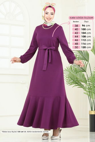 moda selvim Dress 444DVL817 Damson - Thumbnail