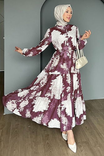 moda selvim Dress 4458BRZ597 Pattern1 Damson - Thumbnail