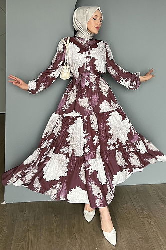 moda selvim Dress 4458BRZ597 Pattern1 Damson - Thumbnail