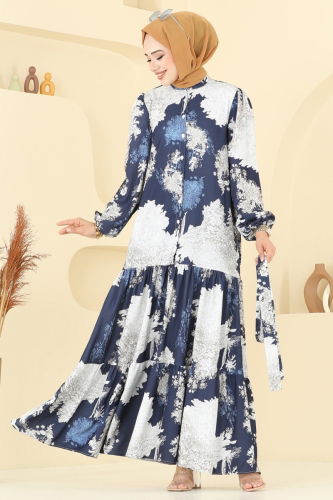 moda selvim Dress 4458BRZ597 Pattern1 Navy Blue - Thumbnail
